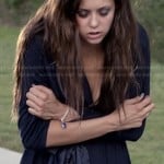 Katherine’s navy bathrobe with satin waist tie on The Vampire Diaries