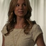 Emily’s white lace cutout tee on Revenge