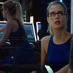 Felicity’s blue dress with leather waistband on Arrow