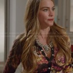 Gloria’s black floral print cardigan on Modern Family