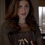 Hayley’s brown open stitch sweater on The Originals