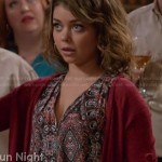 Haley’s paisley printed zip front top on Modern Family