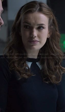 Jemma's navy sweater with faux collar on Agents of SHIELD