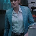 Jemma’s white pin dot shirt and chambray blazer on Agents of SHIELD