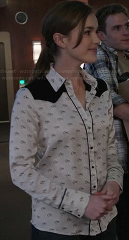 Jemma's white horse print blouse on Agents of SHIELD