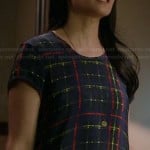 Joan’s blue and neon check print dress on Elementary