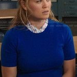 Julia’s white plaid sleeveless shirt and blue short sleeve sweater on Parenthood