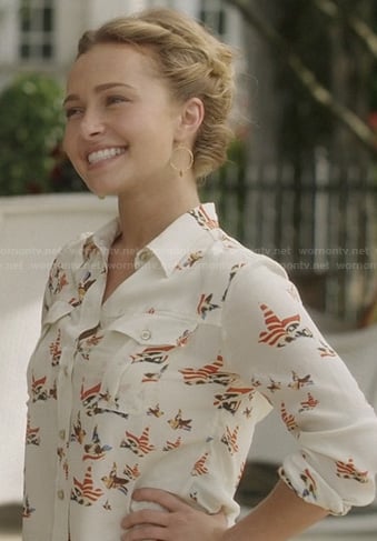 Juliette's cream bird print shirt on Nashville