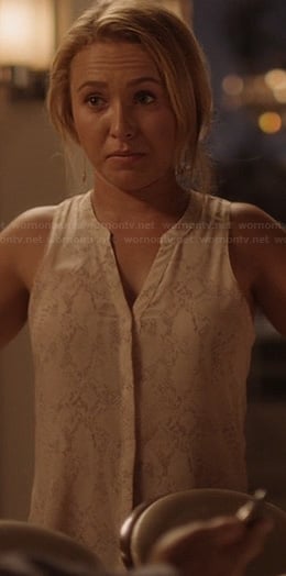 Juliette’s sleeveless snake print top on Nashville