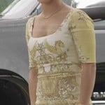 Juliette’s yellow graphic printed dress at the polo match on Nashville