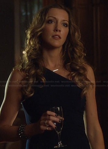 Laurel's black one-shoulder gown on Arrow