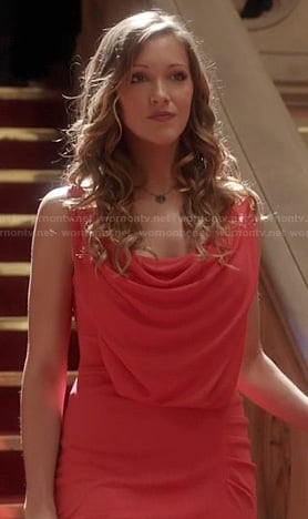 Laurel's coral draped gown on Arrow