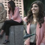 Lauren’s pink blazer and silver sandals on The Crazy Ones