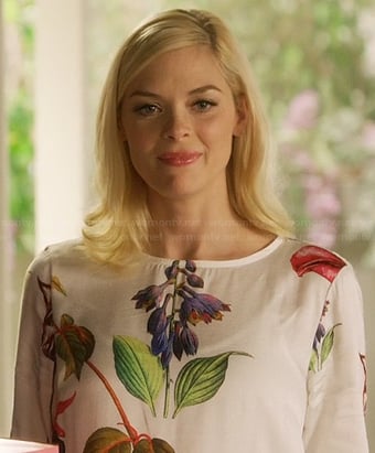 Lemon's white floral and leaf print shift dress on Hart of Dixie