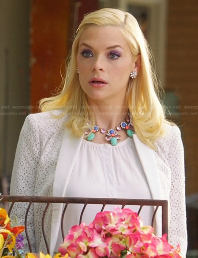 Lemon's white lace jacket and statement necklace on Hart of Dixie