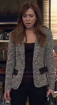 Lily's grey tweed jacket with black pockets on How I Met Your Mother