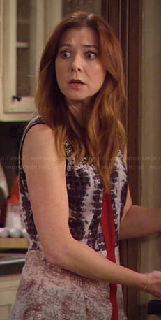 Lily's mixed print top with red front stripe on How I Met Your Mother