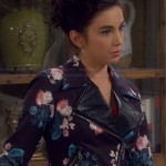 Mandy’s floral print moto jacket with leather lapels on Last Man Standing