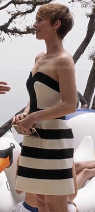 Margaux’s black and white striped strapless dress on Revenge