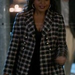 Mindy’s black and white checkered coat on The Mindy Project