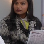 Mindy’s black and white patterned jacket on The Mindy Project