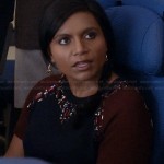 Mindy’s burgundy and navy gem embellished top on The Mindy Project