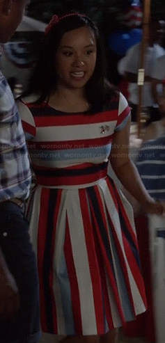 Mouse’s red, white and blue striped dress on The Carrie Diaries