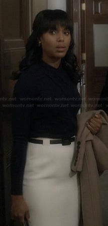 Olivia's white high waisted pencil skirt and wrap top on Scandal