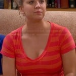 Penny’s orange striped v-neck tee on The Big Bang Theory