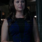 Quinn’s blue and black triangle inset dress on Scandal