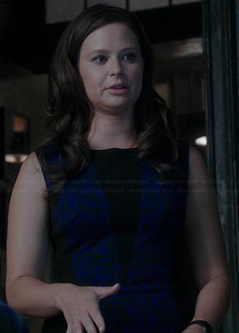 Quinn's blue and black triangle inset dress on Scandal