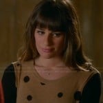 Rachel’s brown polka dot sweater with black sleeves on Glee