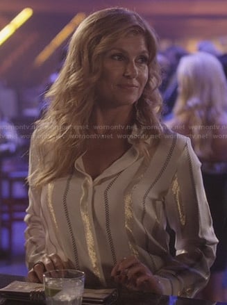 Rayna's white shirt with metallic stripes on Nashville