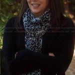 Sarah’s black sweater with side zips and navy print scarf on Parenthood