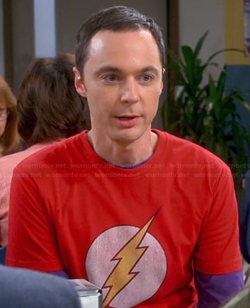 Sheldon’s red “The Flash” tee on The Big Bang Theory