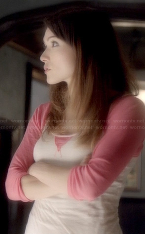 Sophie’s white and pink baseball tee on The Originals