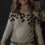 Tess’s leopard spot sweater and gem stone belt on Ravenswood