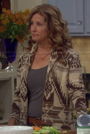 Vanessa’s brown aztec pattern cardigan on Last Man Standing