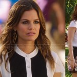 Zoe’s black and white colorblock button front top and sequin shorts on Hart of Dixie