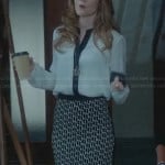 Abby’s printed skirt and contrast placket blouse on Scandal