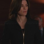 Alicia’s black jacket with gold zip front on The Good Wife