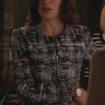 Alicia’s black and white printed zip front jacket on The Good Wife