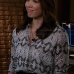 Angela’s white and grey printed blouse on Bones