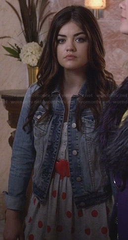 Aria’s grey and red polka dot dress on Pretty Little Liars