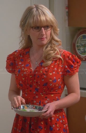 Bernadette’s red Thanksgiving dress on The Big Bang Theory