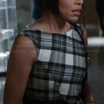 Camille’s black and white check print dress on Bones