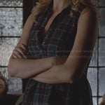 Caroline’s plaid peplum top and white denim skirt on The Vampire Diaries