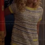 Carrie’s yellow short sleeve sweater and floral jeans on The Carrie Diaries