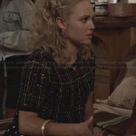 Carrie’s black sequin and beaded top and polka dot pants on The Carrie Diaries