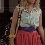 Carrie’s mint green striped top with kisses and purple belt on The Carrie Diaries